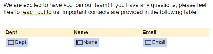 Insert a Dynamic Table