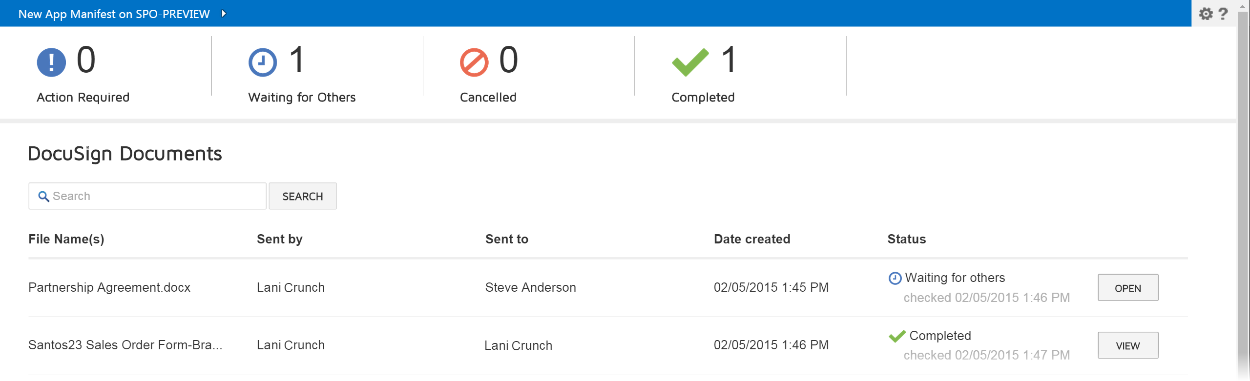 Check the status of docusign envelopes from sharepoint online