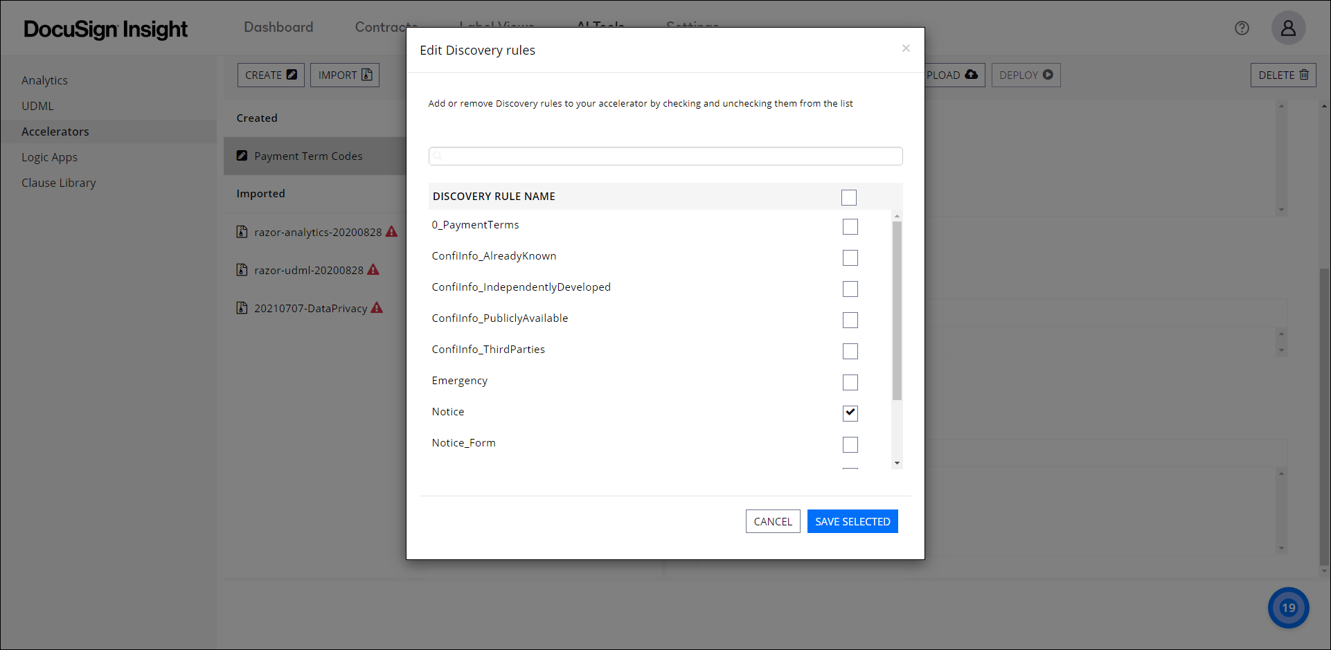 Configure and Manage Accelerators within the DocuSign Insight UI