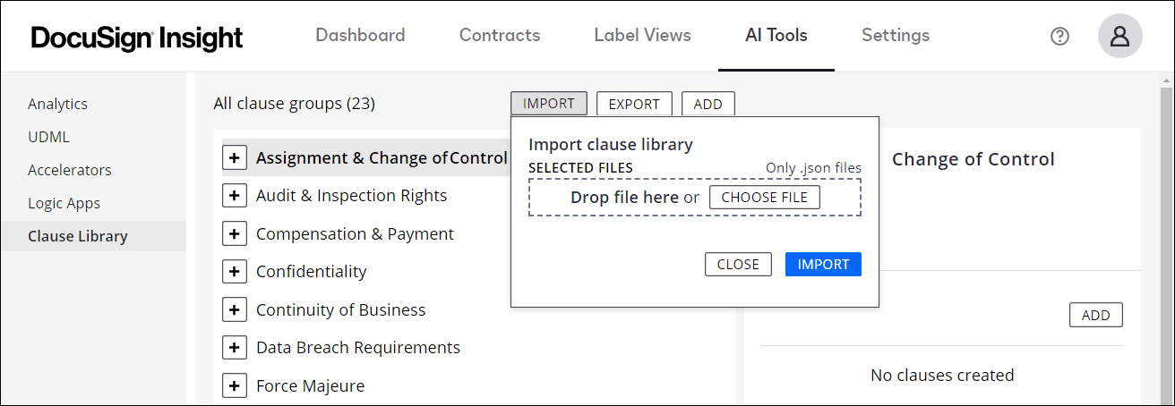Import and Export the Clause Library