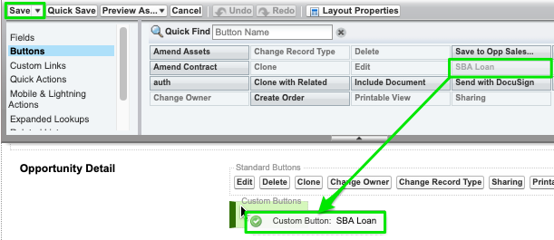 Add Docusign Custom Button for SBA Loan to Page Layout