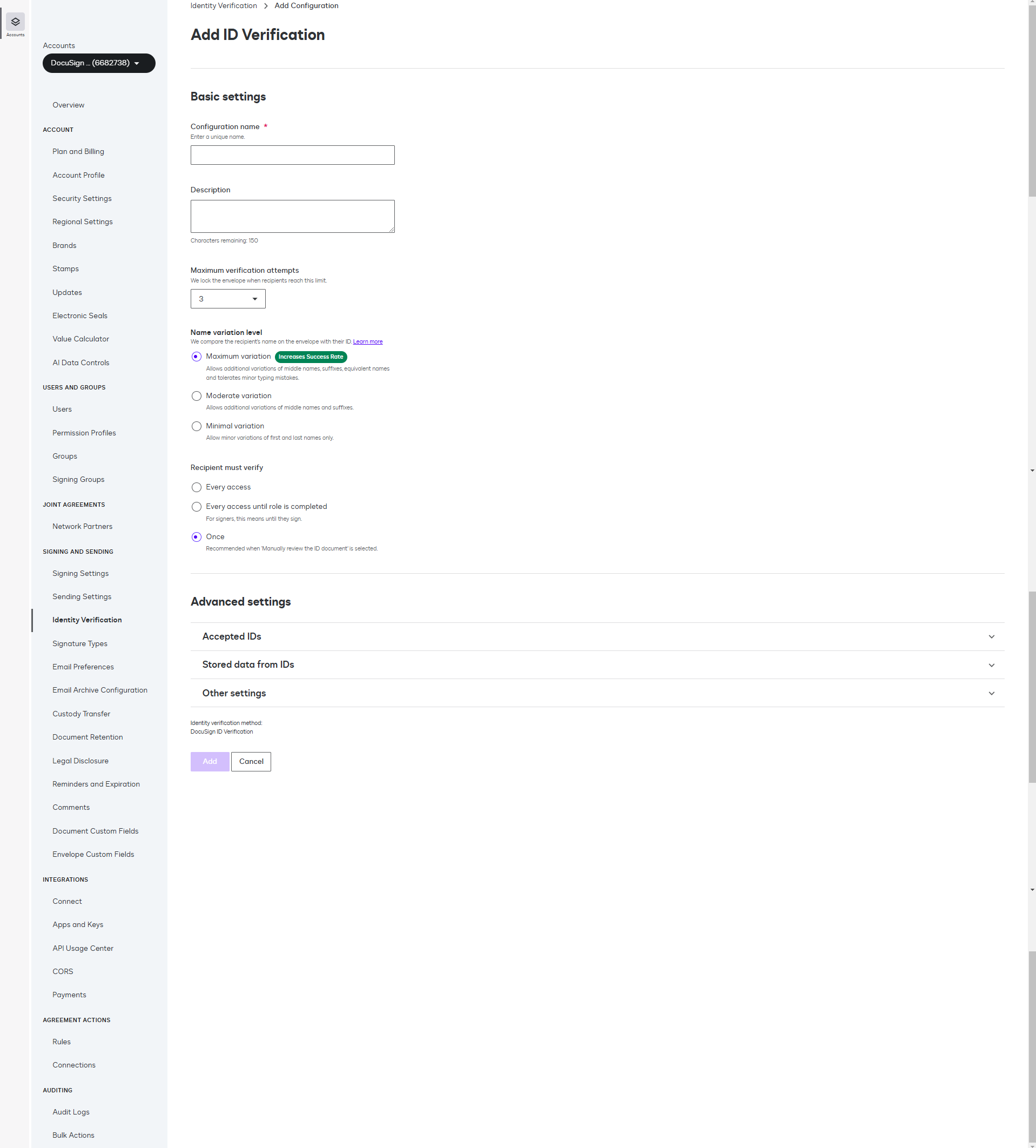How to add ID Verification to an account?