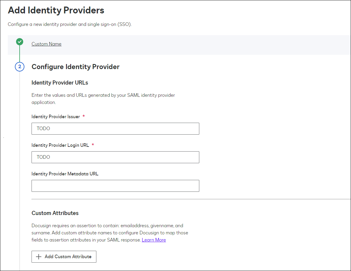 Step 4. Add Your Identity Provider in Docusign Admin