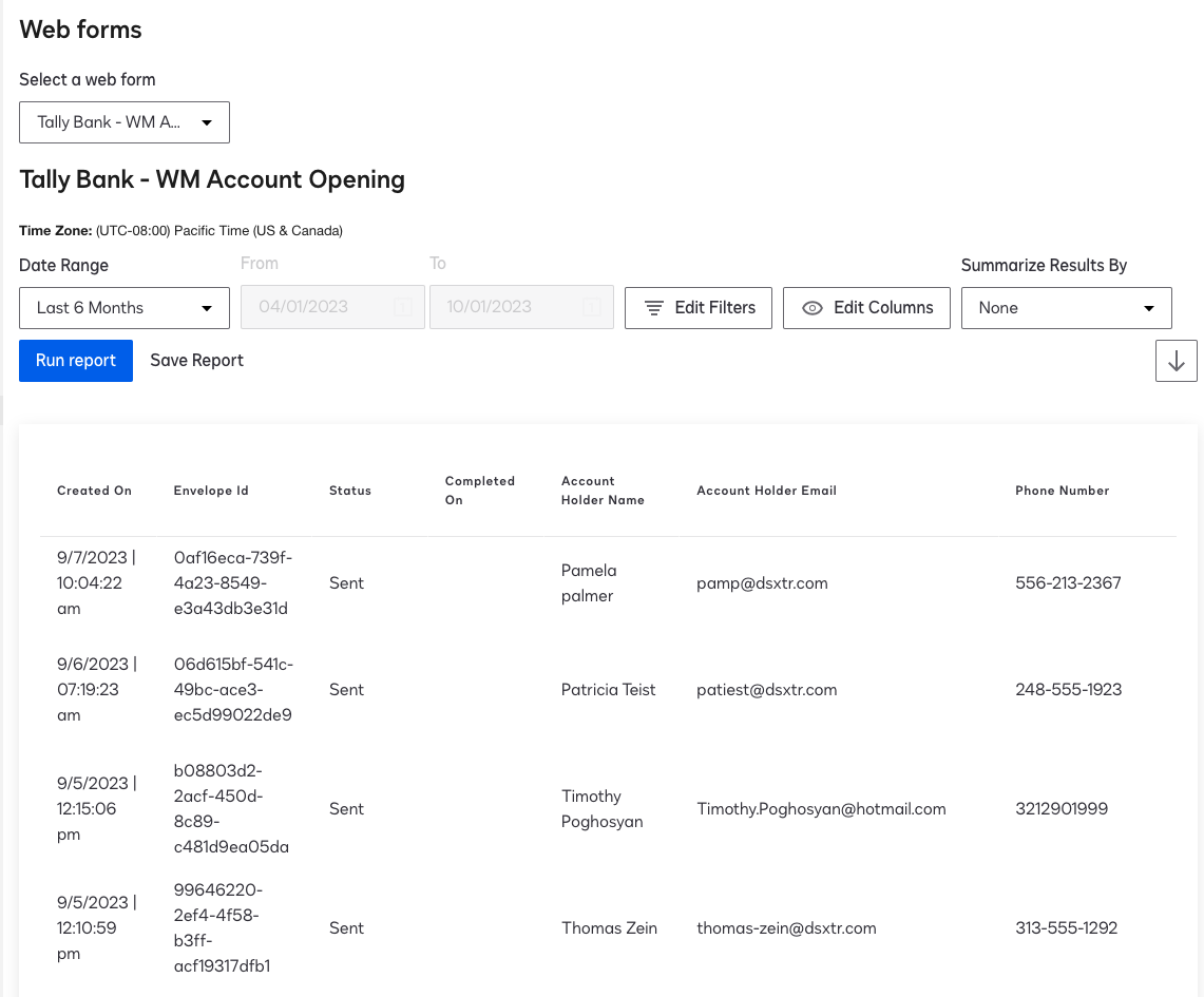 Web Forms Data Report