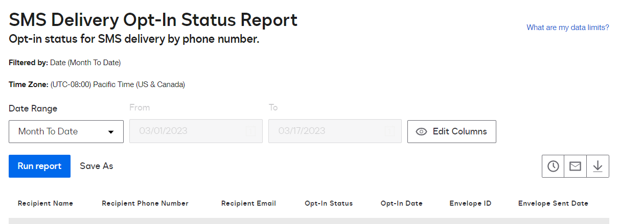 SMS Delivery Opt-In Status Report