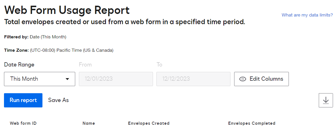 Web Form Usage Report