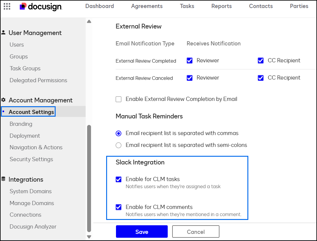 Enable CLM Slack Notifications (Administrators)