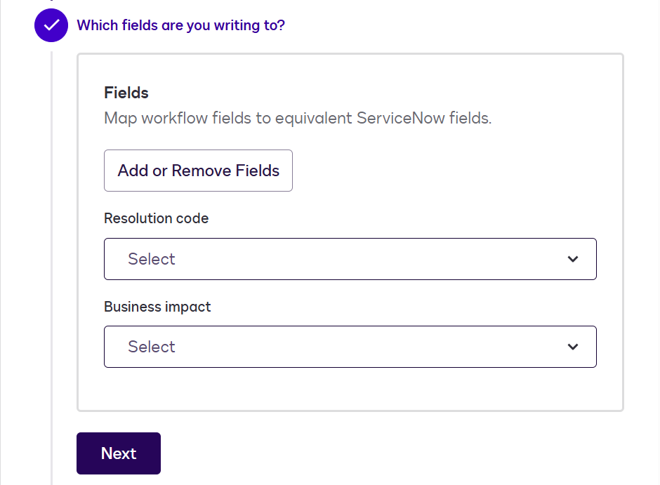 Configure a Writeback to ServiceNow Step in