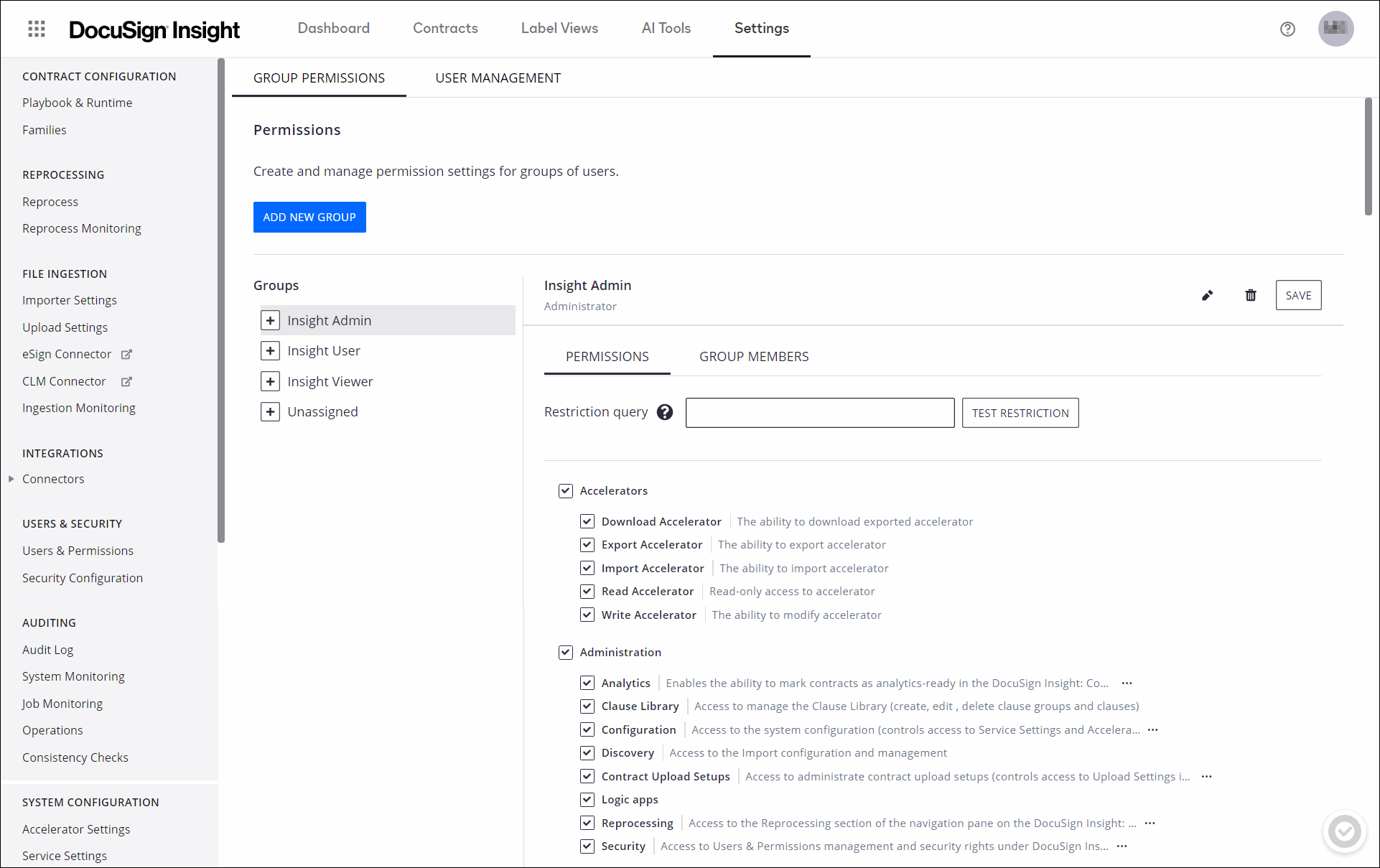 Edit and View Security Group Permissions in DocuSign Insight