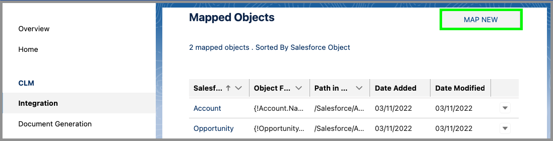 Map Salesforce Objects to Your CLM Account