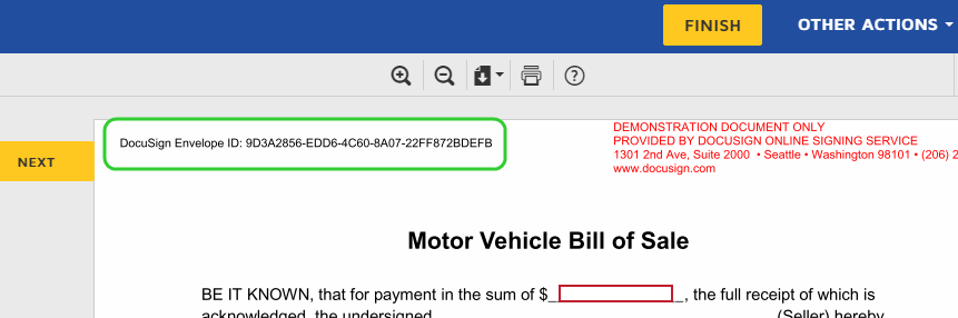 Screenshot of a document showing the Envelope ID stamped in the top left corner.