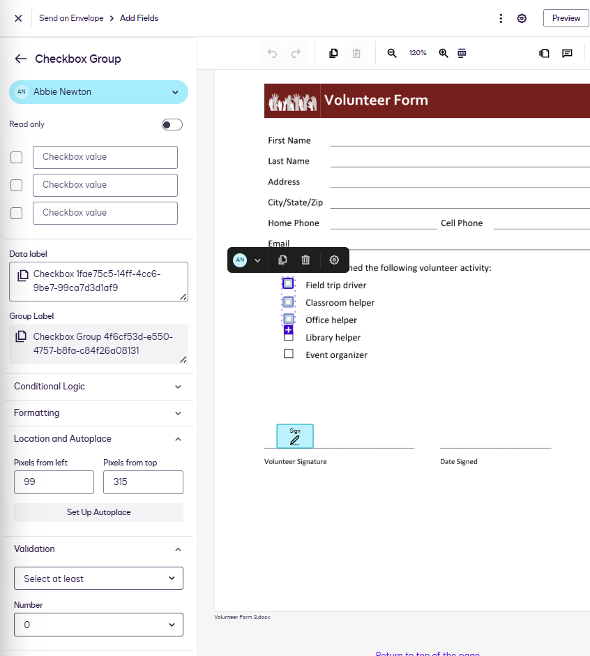 Checkbox Docusign Add a Checkbox Field