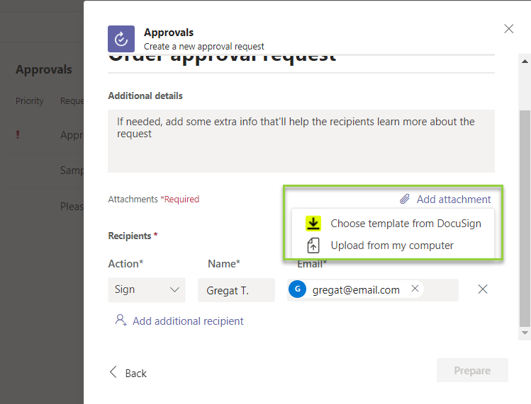 Request an Approval with Docusign for Microsoft Teams Approvals