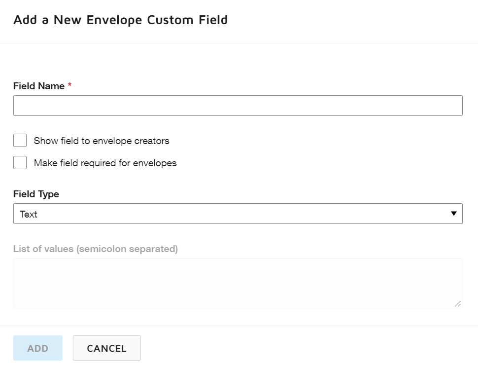 Create Envelope Custom Fields