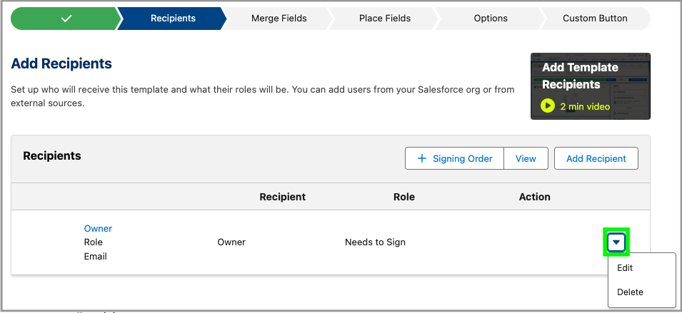 Change Envelope Template Recipient Actions