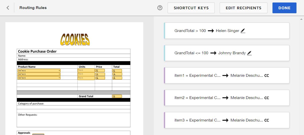 Conditional routing and powerforms