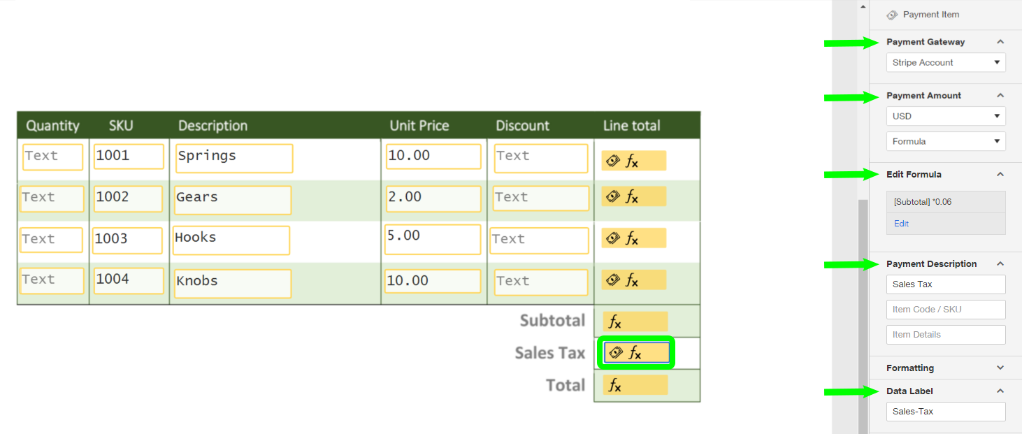 Subtotal, Sales Tax, and Total