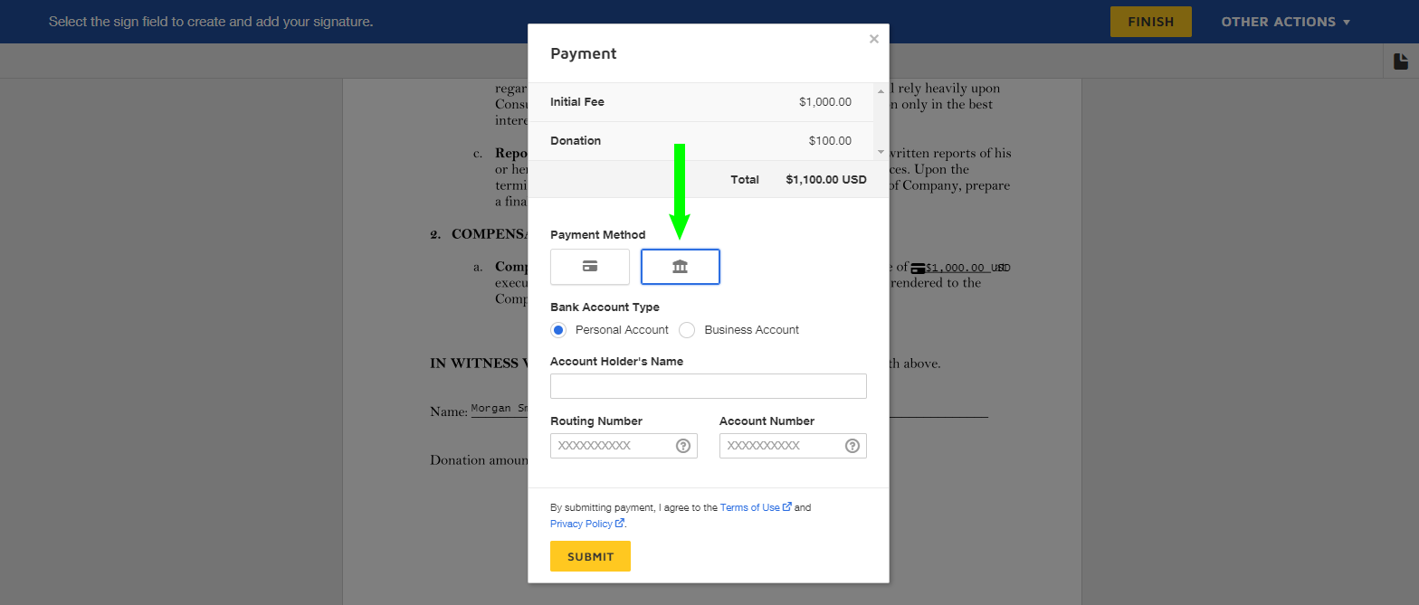 Paying By Bank Account