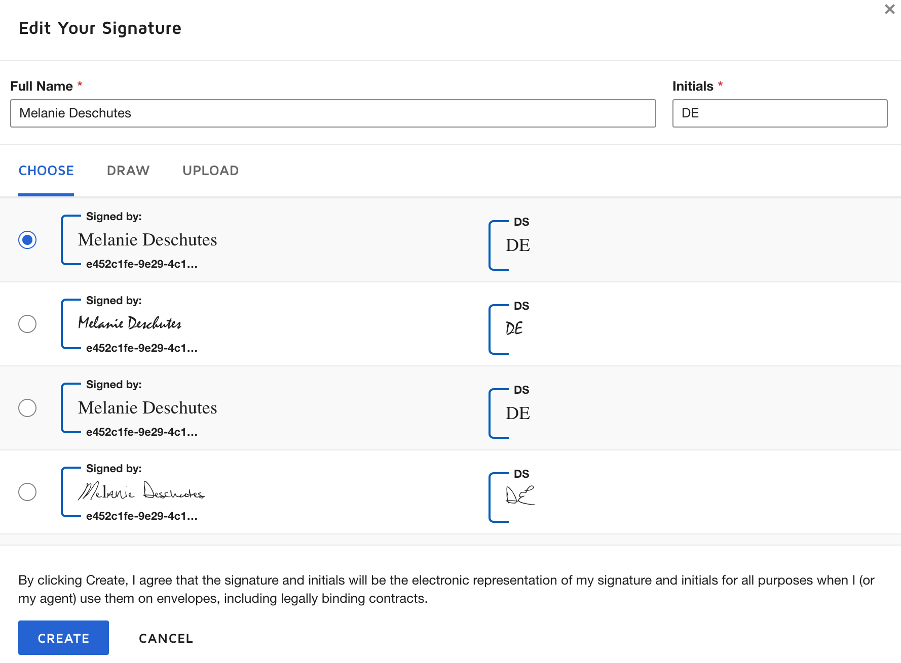 Signature Dialog Box Add and Manage Signatures