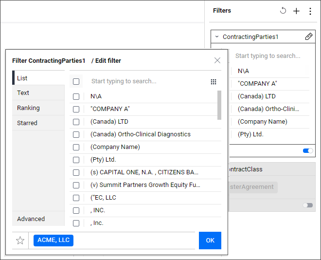 The Filters Panel and Filter Options