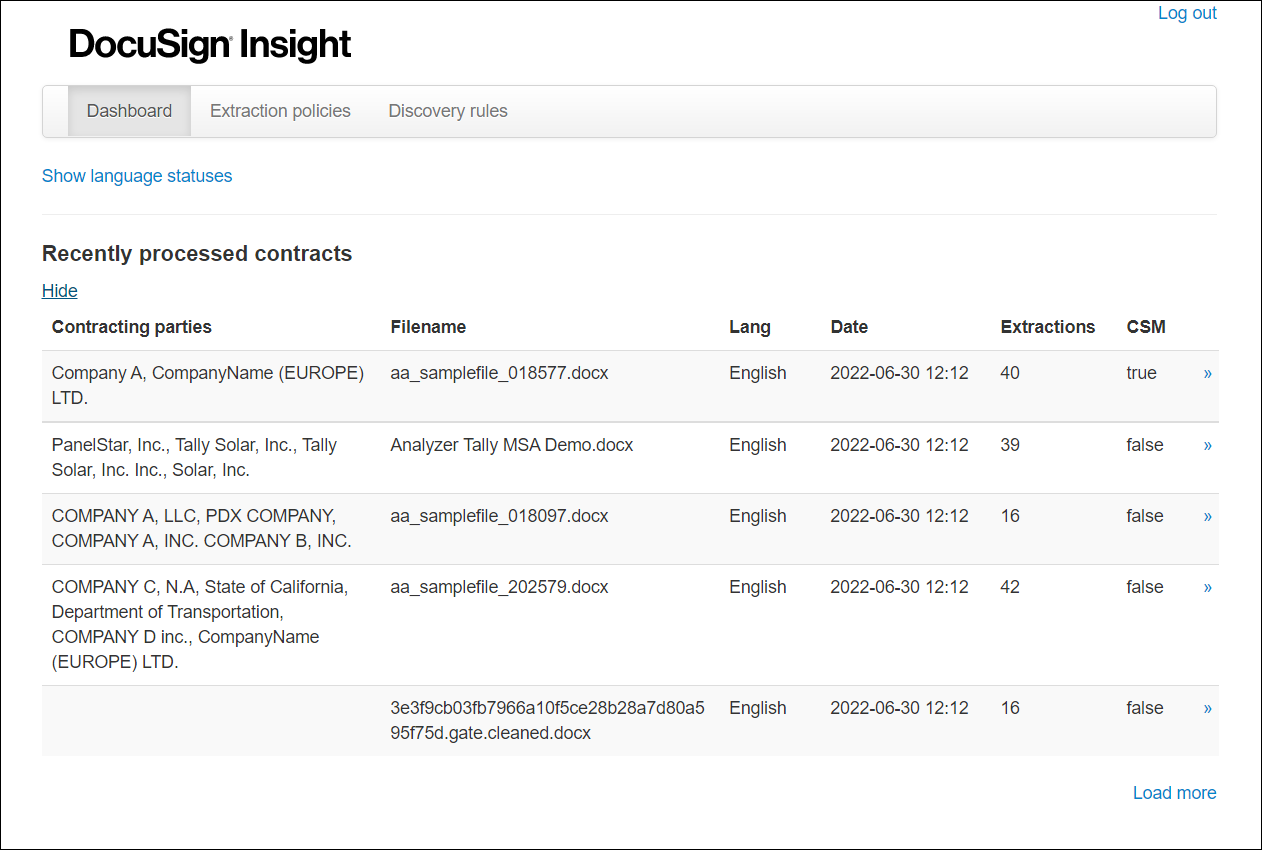 Recently Processed Contracts Display on the Analytics Dashboard