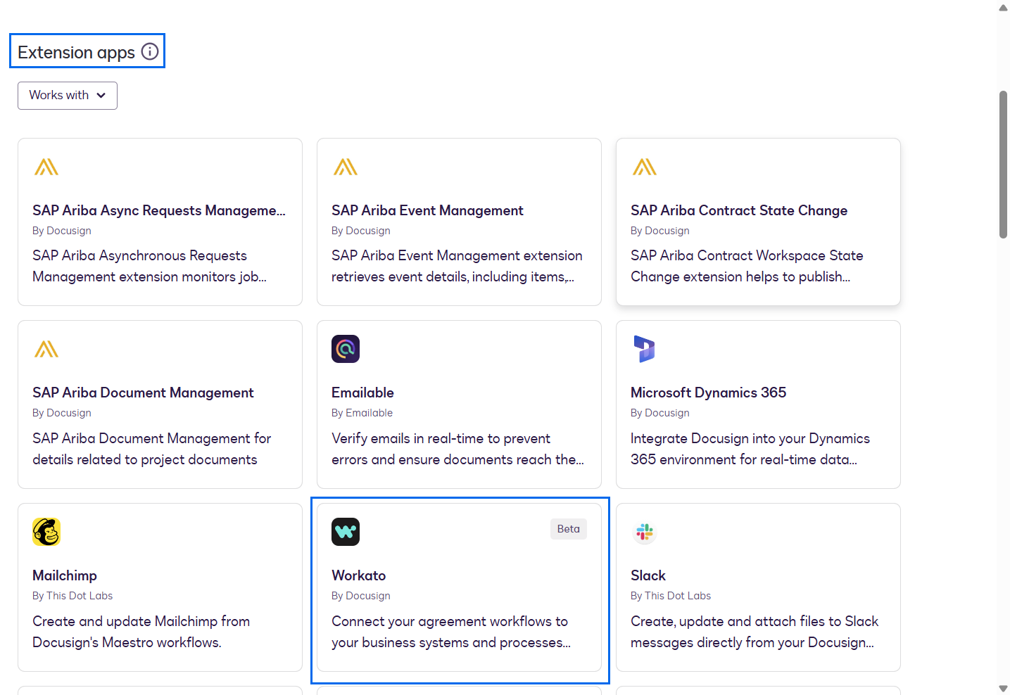 Install the Workato Extension App from the Docusign App Center
