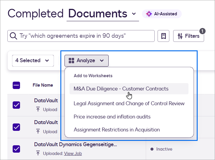 Add Agreements to Existing Worksheets