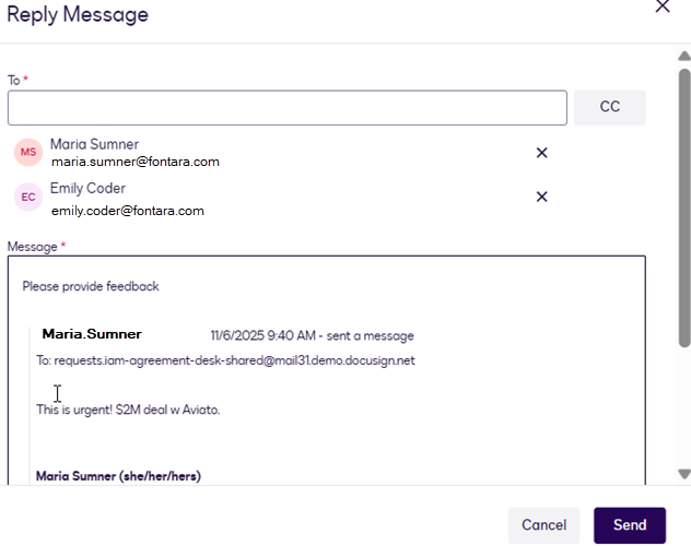 Message Reply Box Reply to Messages in Requests