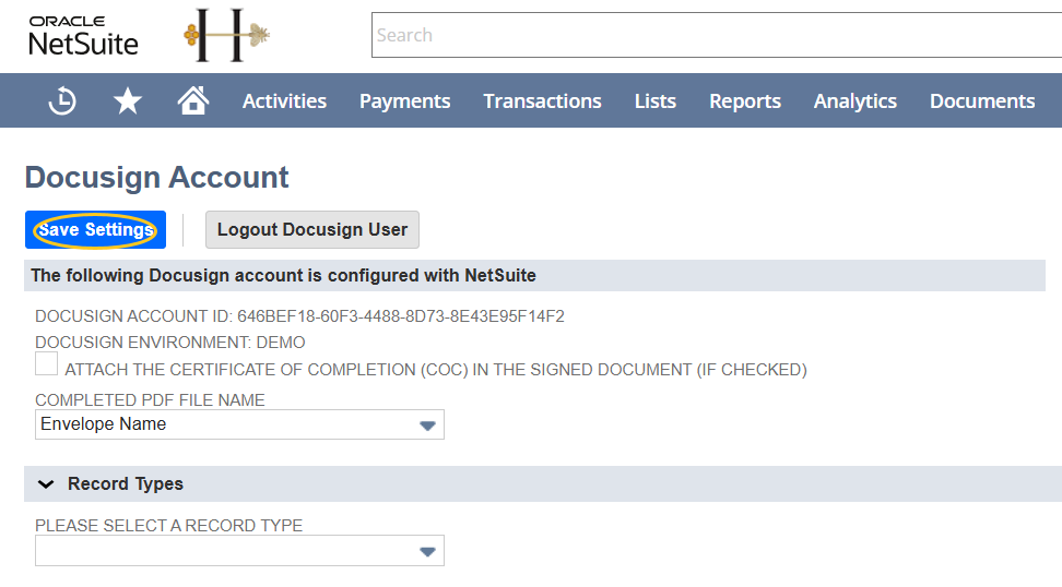 Grant Consent to Access Docusign Capabilities in NetSuite
