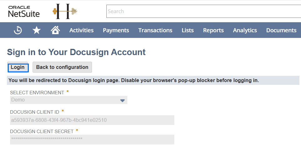 Grant Consent to Access Docusign Capabilities in NetSuite