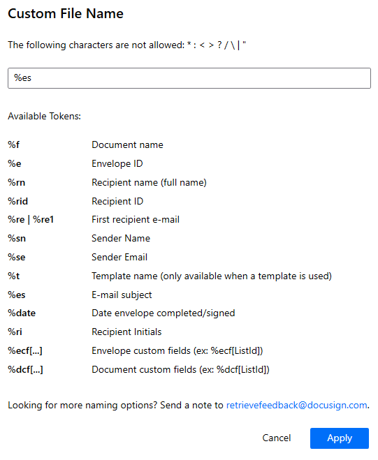 custom-file-name-options.png?token=eyJhbGciOiJIUzI1NiIsInR5cCI6IkpXVCJ9.eyJjdXN0b21lciI6ImRvY3VzaWduX3Byb2R1Y3Rpb24iLCJleHAiOjE3NTA0MzUyMjUsInNoZWFmIjoib3loMTY1NzIxNzI3Nzg3MyJ9.ohJwwVaSdVRSyW7_uDQly1zZ_goMNpIPD-oCyt9RusA&_LANG=enus