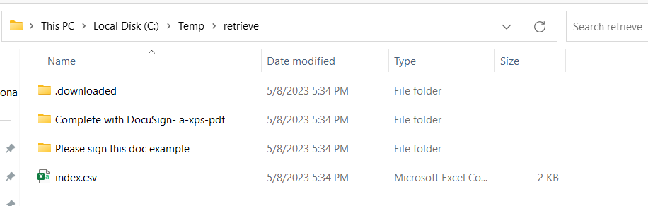 Screenshot of the location of the .downloaded folder within the Retrieve folder.