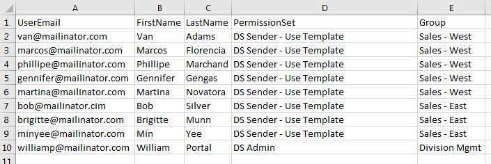 CSV File Format for User Additions