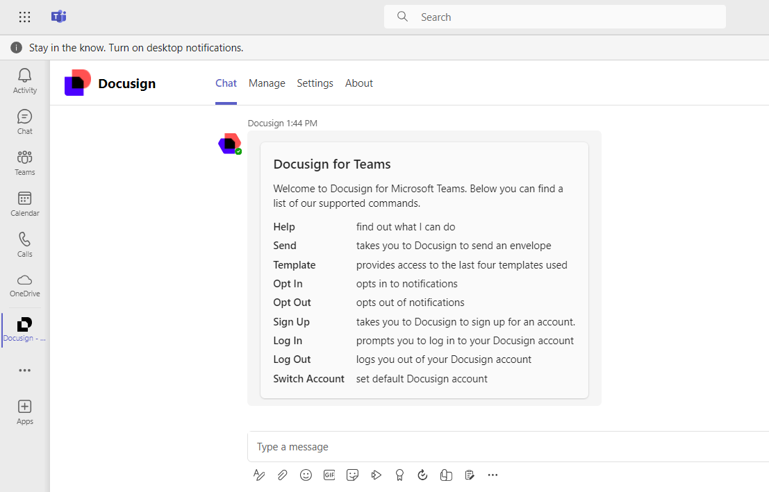 use-the-docusign-chatbot-commands-in-teams