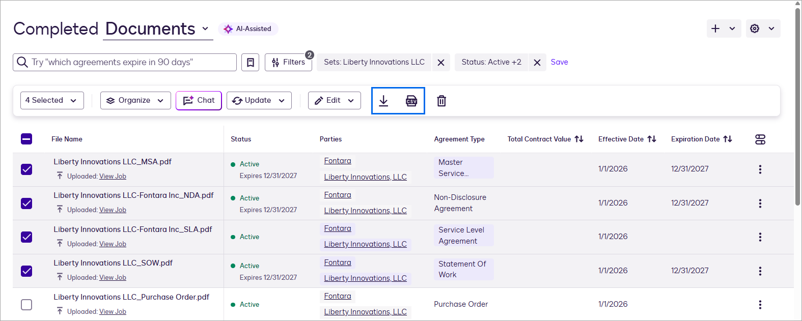 Agreement Table Download Documents from the Agreement List Table