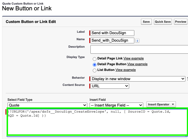 Add Send With Docusign Button to the Quotes Object