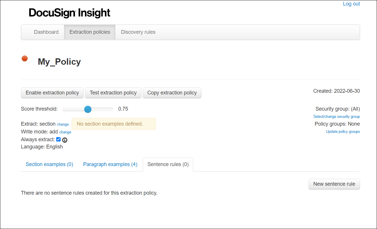 Create Sentence Rules within Custom Extraction Policies to Extract