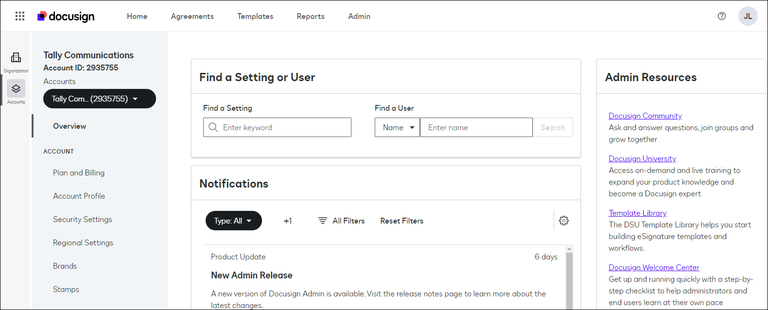Open the Docusign Organization View