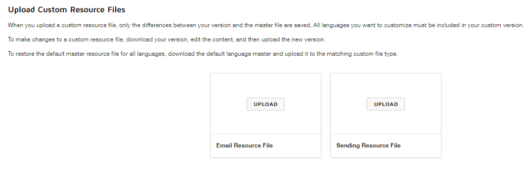 A screenshot of the Upload Custom Resource Files area.