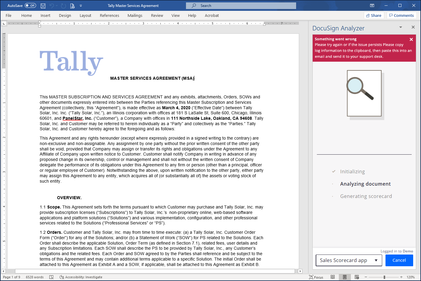 Request Technical Support to Resolve DocuSign Analyzer Errors