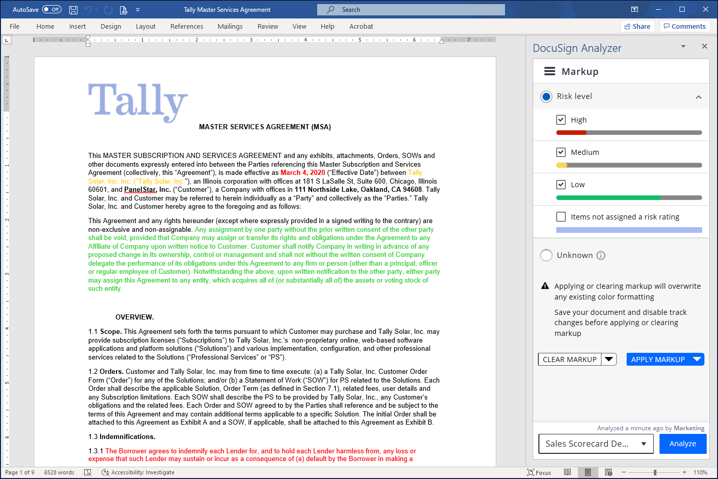 Use the DocuSign Analyzer: Markup View to Assess Risk within Contracts