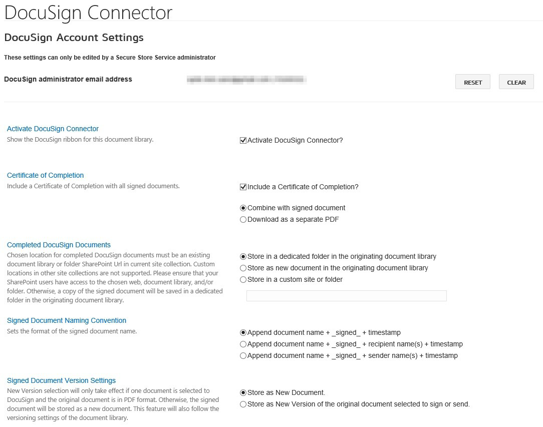 Library Settings - Docusign for SharePoint On-Premises
