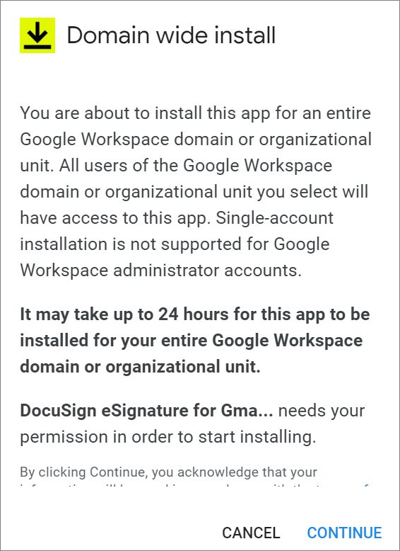Domain configuration docusign for google workspace