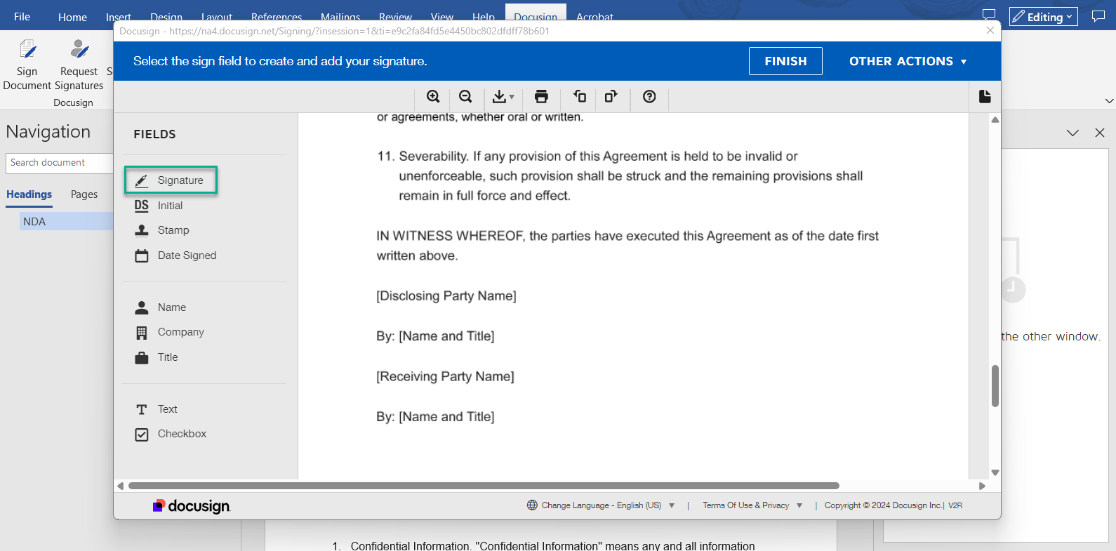 Sign a Document With Docusign for Word