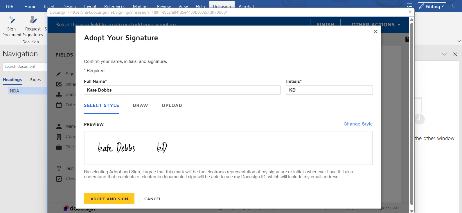 Sign a Document With Docusign for Word