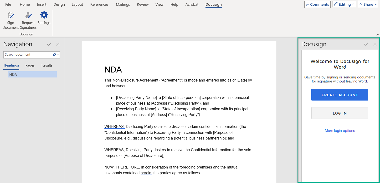 Send a Document With Docusign for Word
