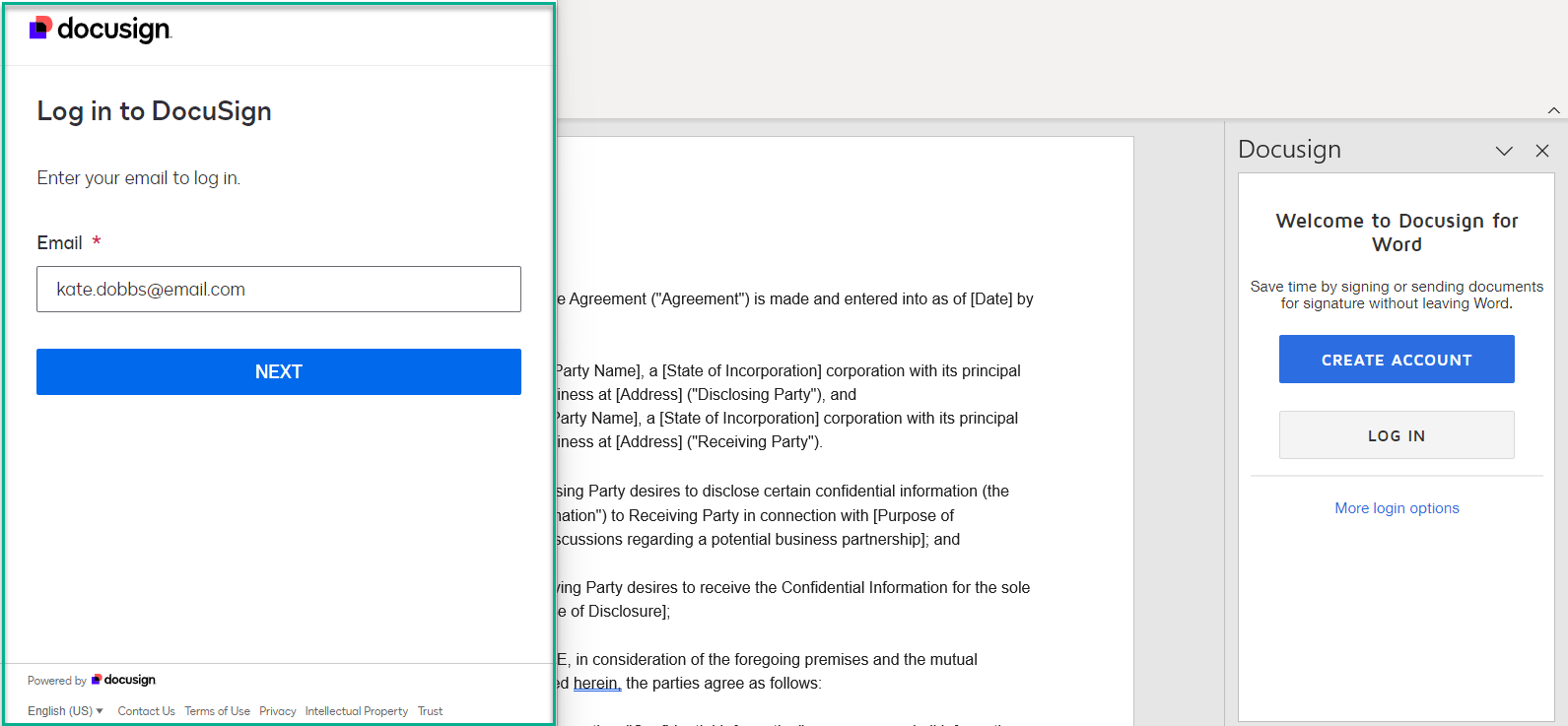 Send a Document With Docusign for Word