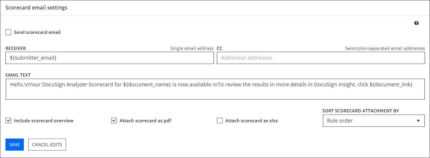 Score Card Email Update the Email Settings for Scorecard Apps within DocuSign Insight