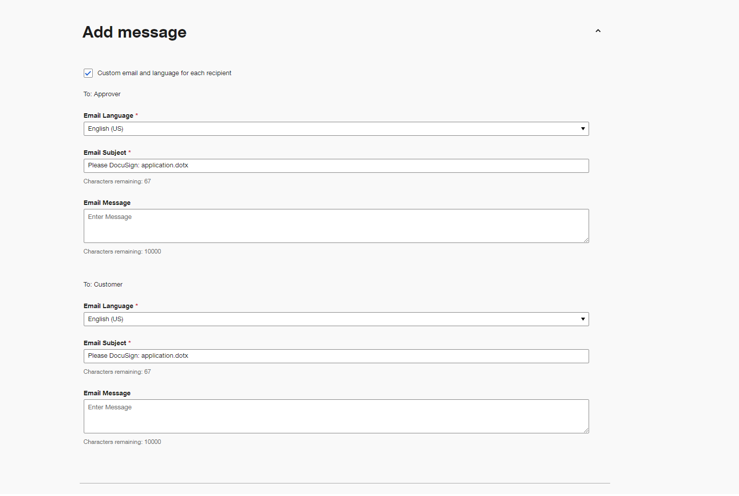 Example of Multi-recipient Bulk Send Envelope with Custom Email and ...