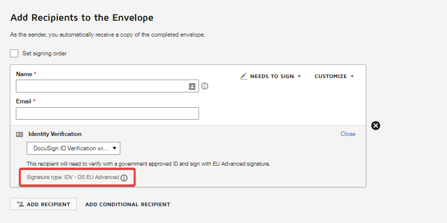 Sending a Document Using a Docusign EU Advanced Signature With ID ...